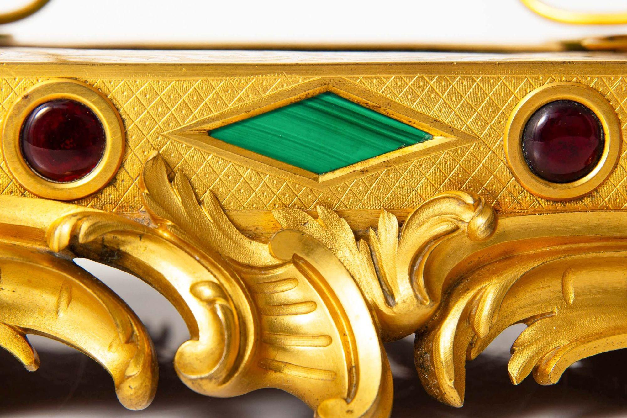 Squisito set da scrivania rococò in bronzo dorato con calamaio in malachite del 1880 ca. 1880 in vendita 10