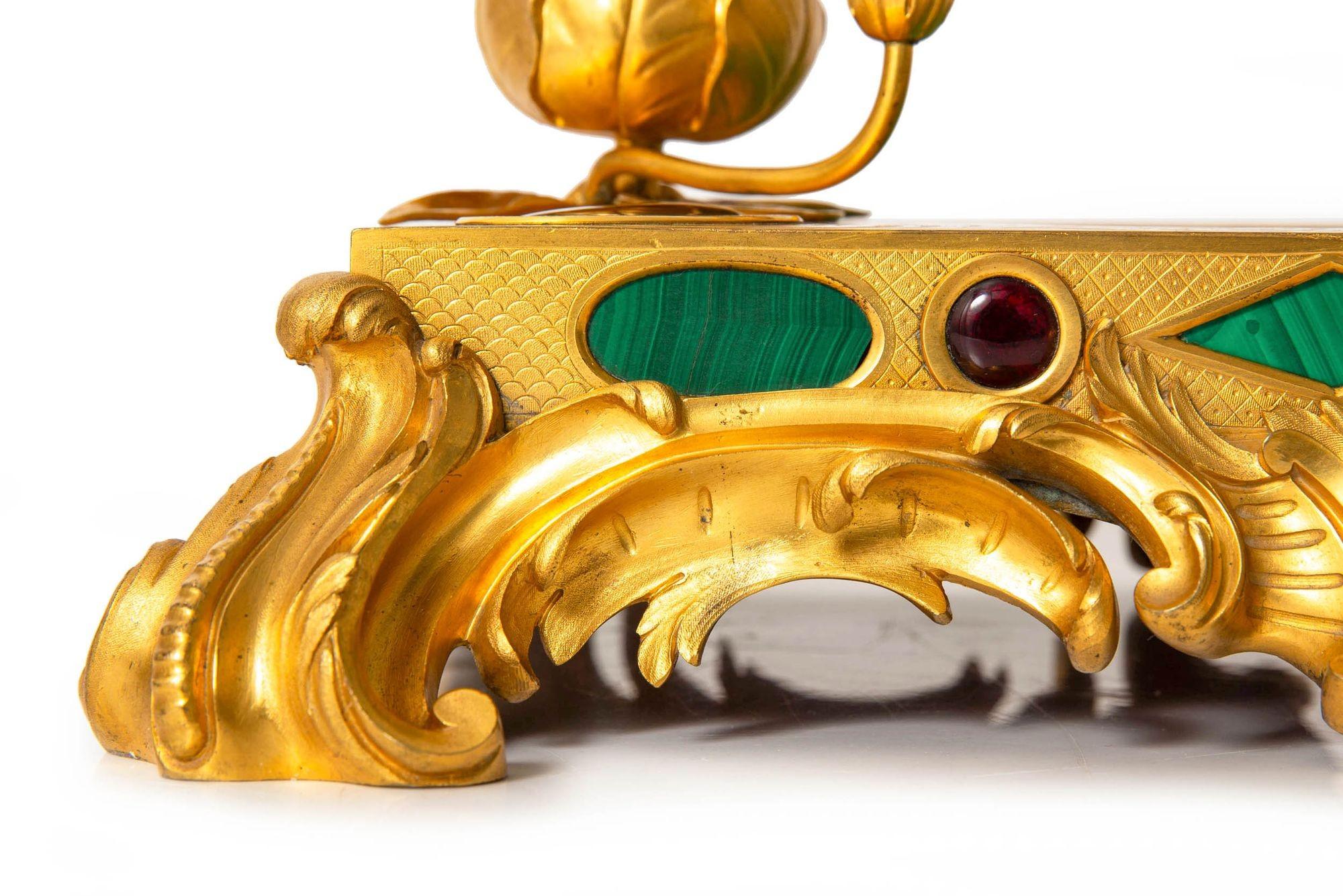 Squisito set da scrivania rococò in bronzo dorato con calamaio in malachite del 1880 ca. 1880 in vendita 11