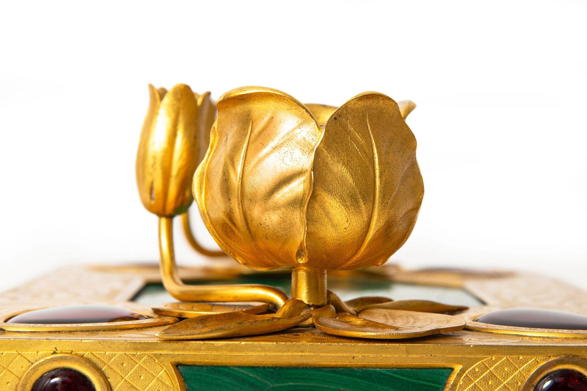 Squisito set da scrivania rococò in bronzo dorato con calamaio in malachite del 1880 ca. 1880 in vendita 12