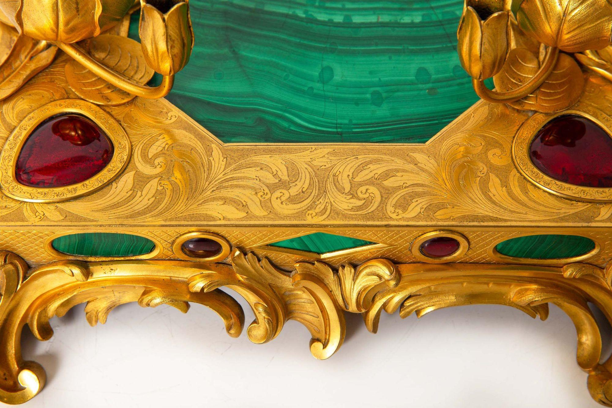 Squisito set da scrivania rococò in bronzo dorato con calamaio in malachite del 1880 ca. 1880 in vendita 13