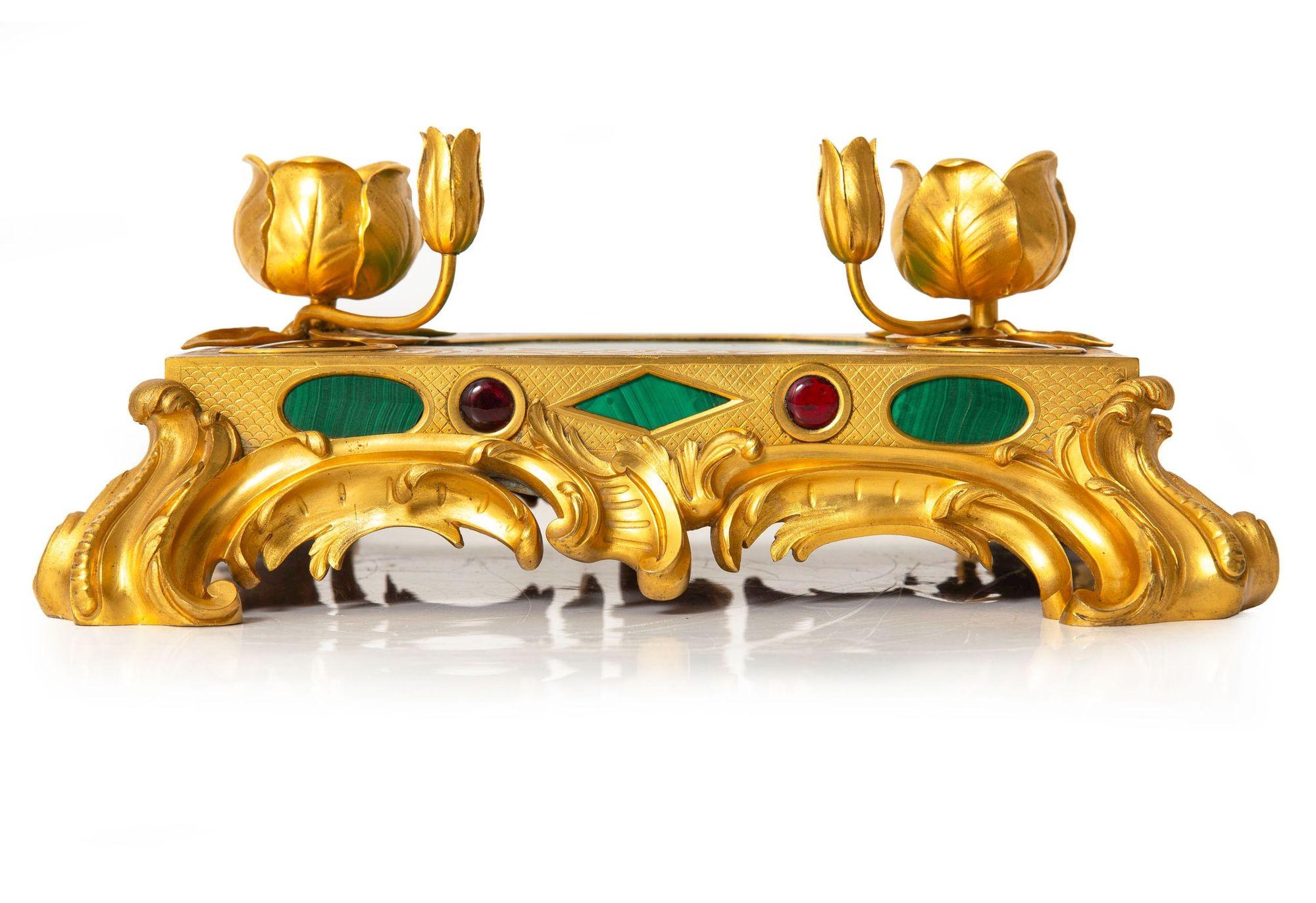 Squisito set da scrivania rococò in bronzo dorato con calamaio in malachite del 1880 ca. 1880 In condizioni buone in vendita a Shippensburg, PA