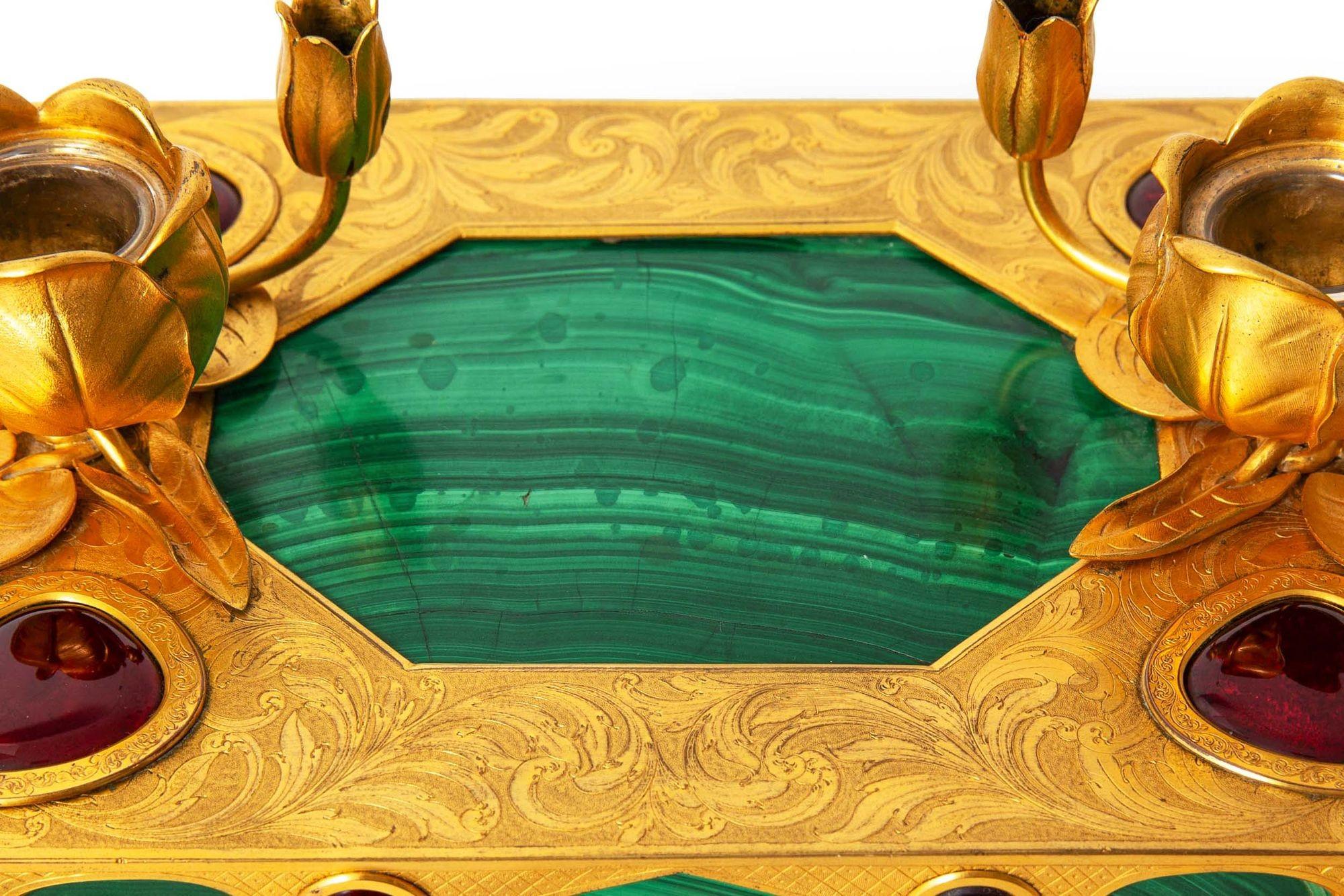 Squisito set da scrivania rococò in bronzo dorato con calamaio in malachite del 1880 ca. 1880 in vendita 1