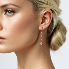 Moon Star Diamond 14K (or 18k upon request) Rose Gold Threader Earrings