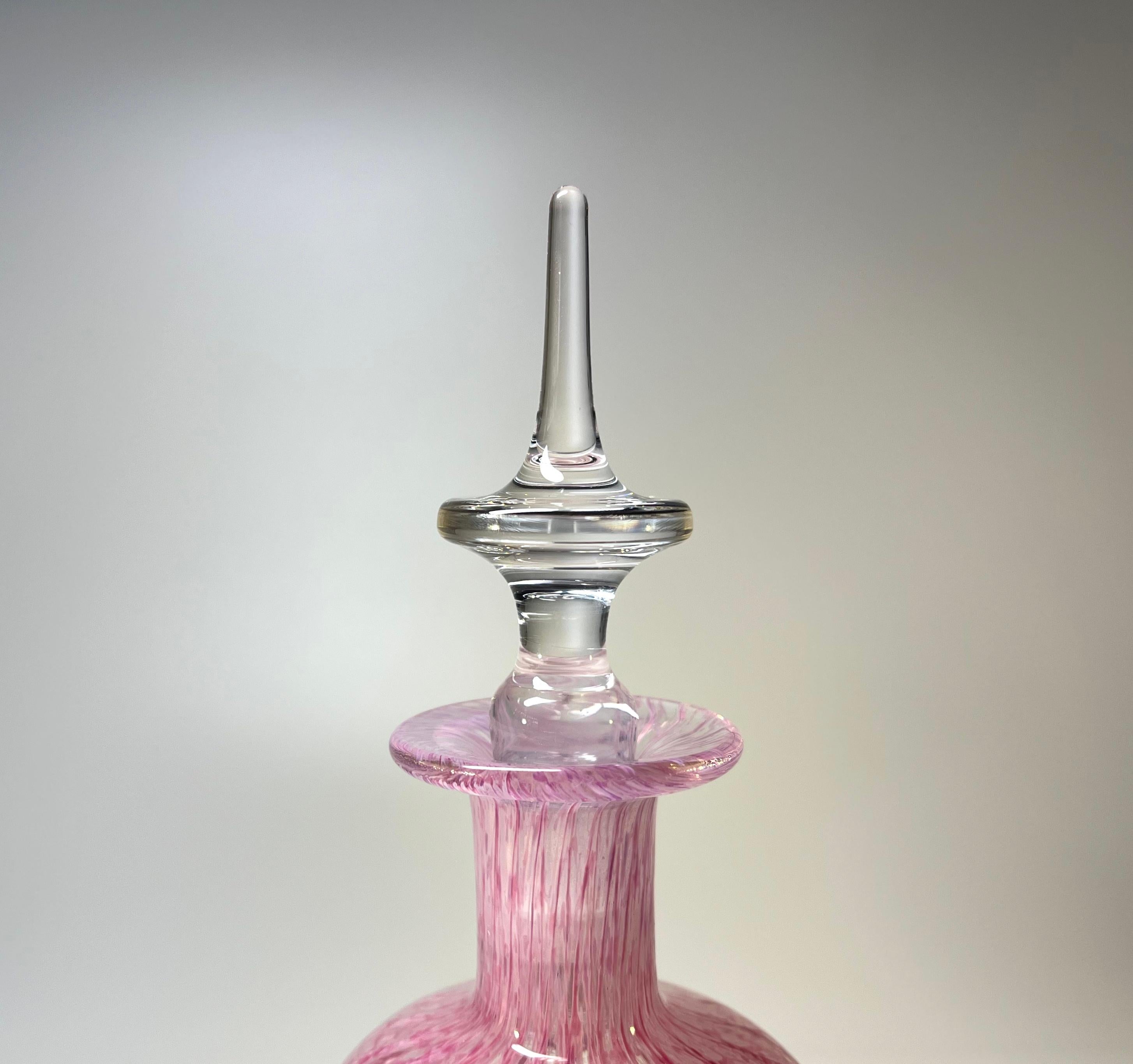 20th Century Exquisite Rose Pink English Hand Blown Crystal Perfume Bottle, c1980s