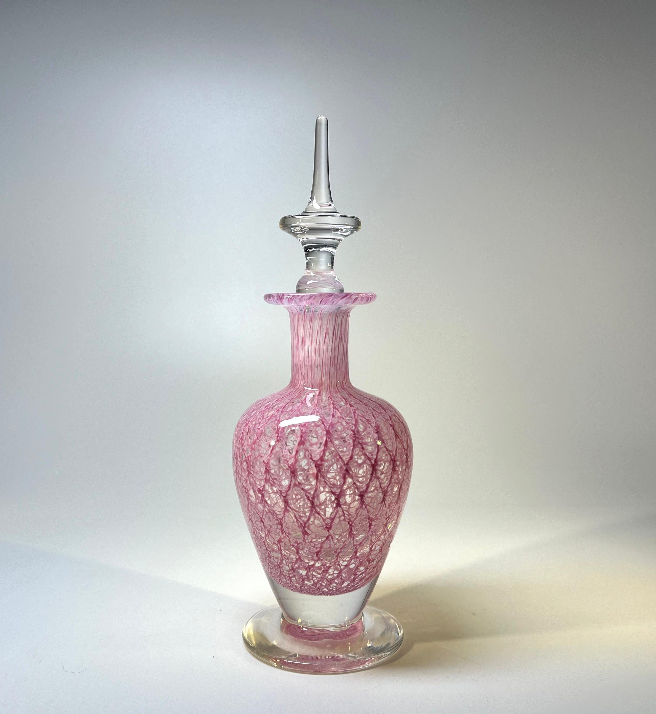 Exquisite Rose Pink English Hand Blown Crystal Perfume Bottle, c1980s 3