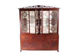 Exquisite Rosewood Hand-Carved Oriental breakfront– Late 19th /Early20th Century