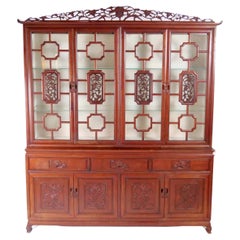 Antique Exquisite Rosewood Hand-Carved Oriental breakfront– Late 19th /Early20th Century