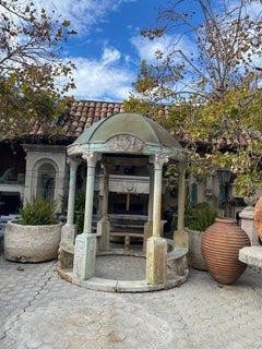 Exquisite Rotunda Structure Kiosk Copper & Carved Stone Bench Seating Columns