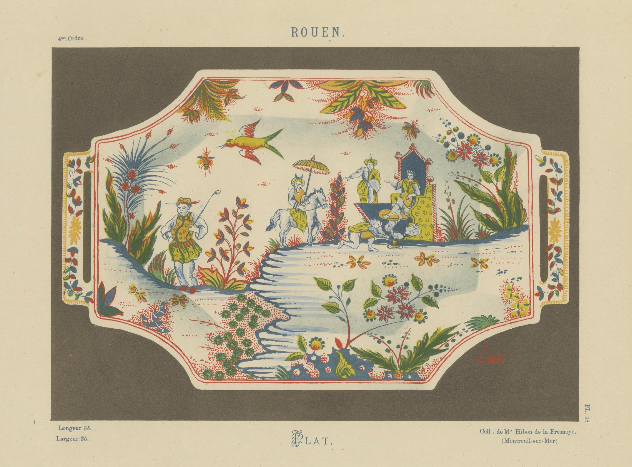 Exquisite Rouen Plate Illustration: A Vivid Tableau of French Life, 1874   For Sale 3