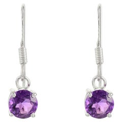 Exquisite Round Amethyst Hook Dangle Earrings for Her in 925 Silver Jewelry