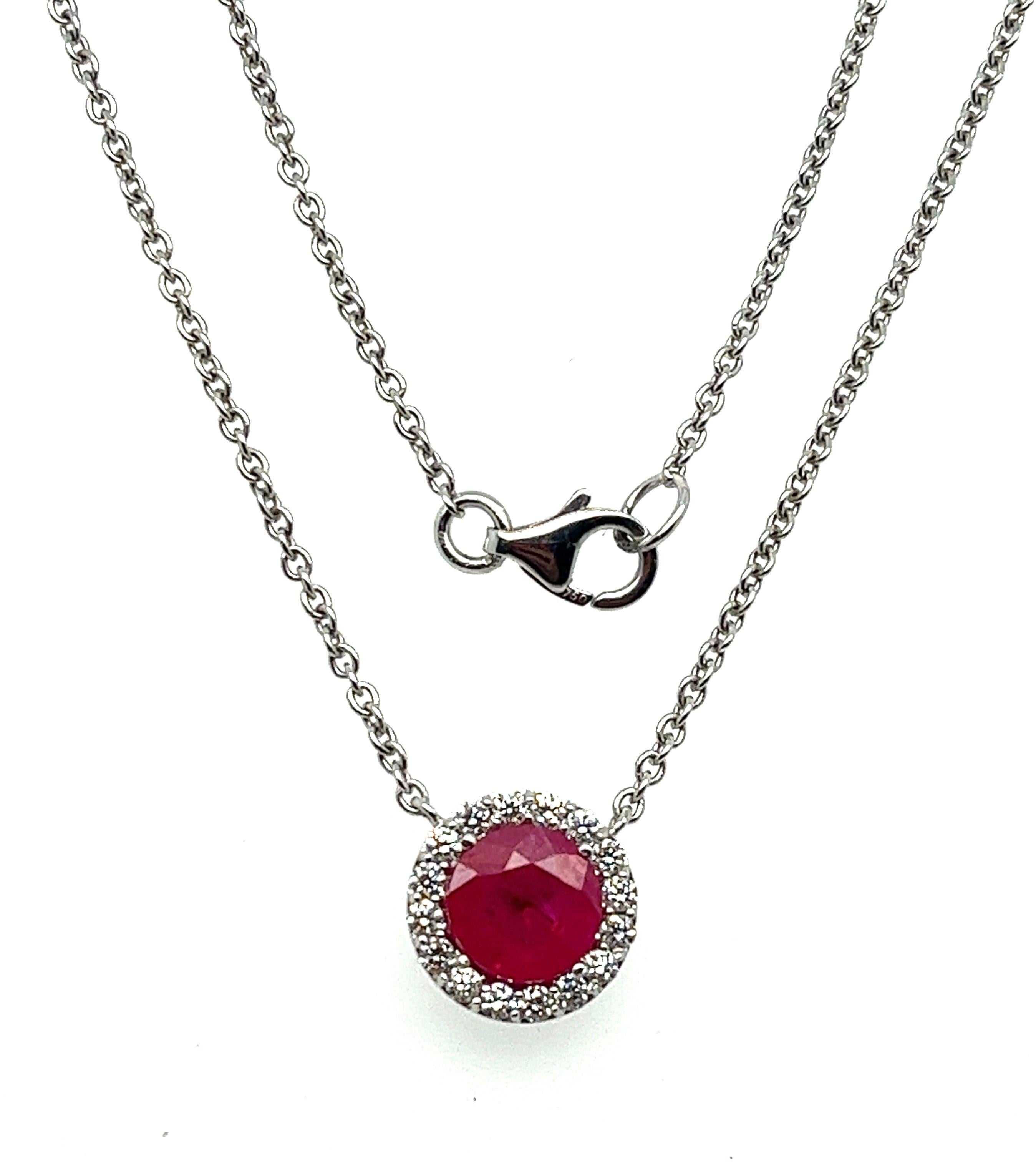 Contemporary Exquisite Round Ruby and Diamond Pendant, 2.05 ctw. For Sale