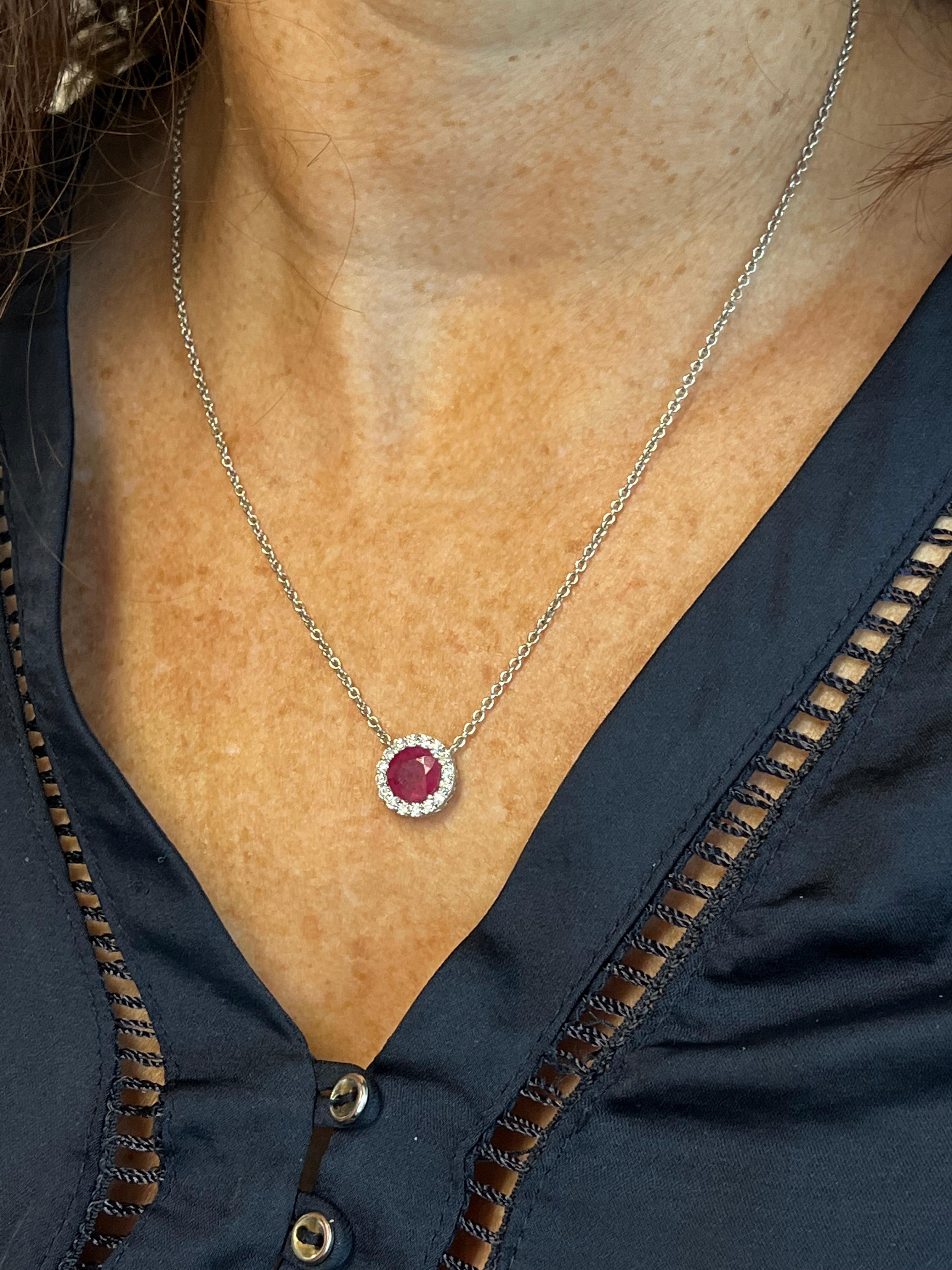 Brilliant Cut Exquisite Round Ruby and Diamond Pendant, 2.05 ctw. For Sale