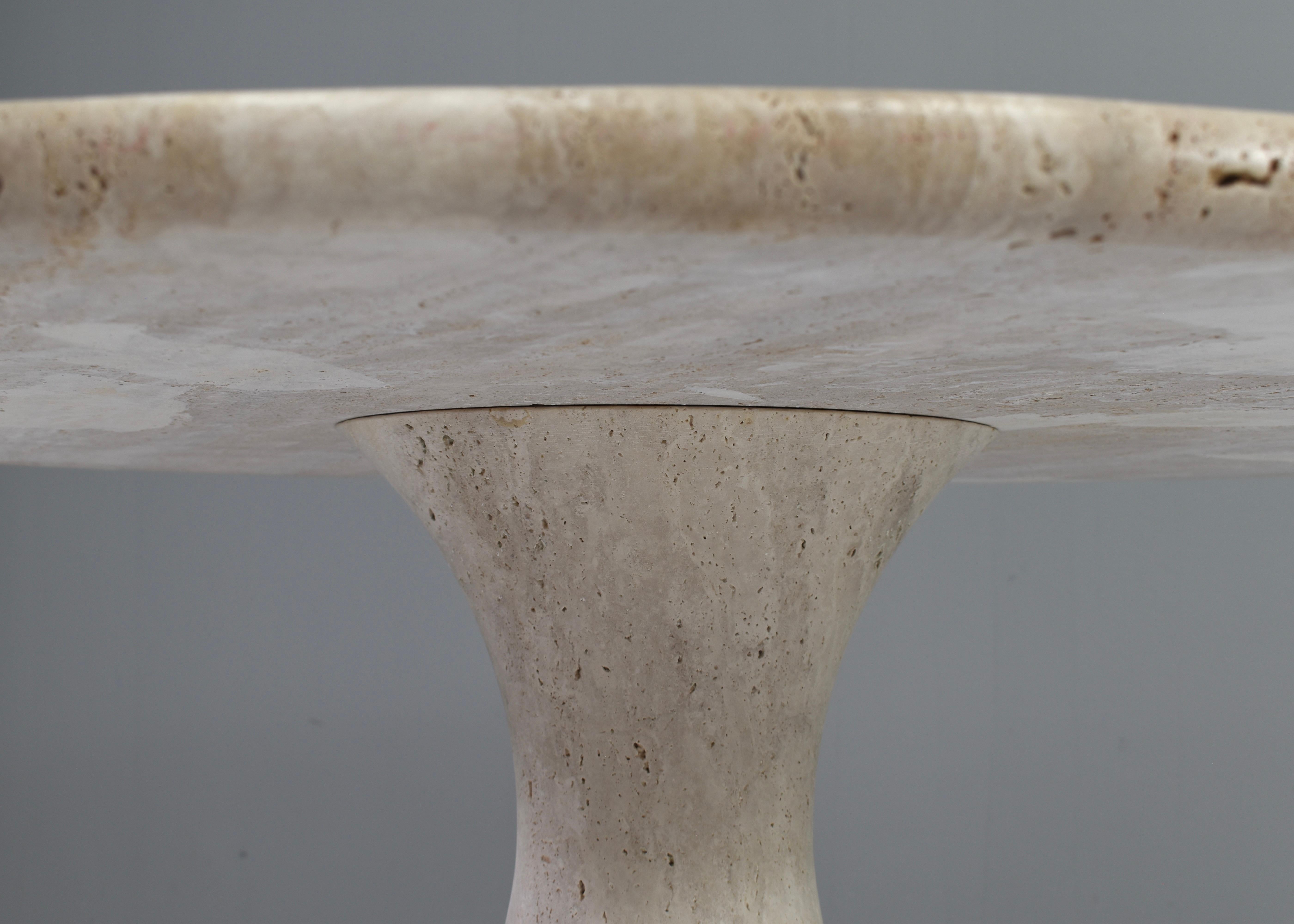 Contemporary Exquisite Round Travertine Dining Table in the manor of Angelo Mangiarotti/Up&Up For Sale