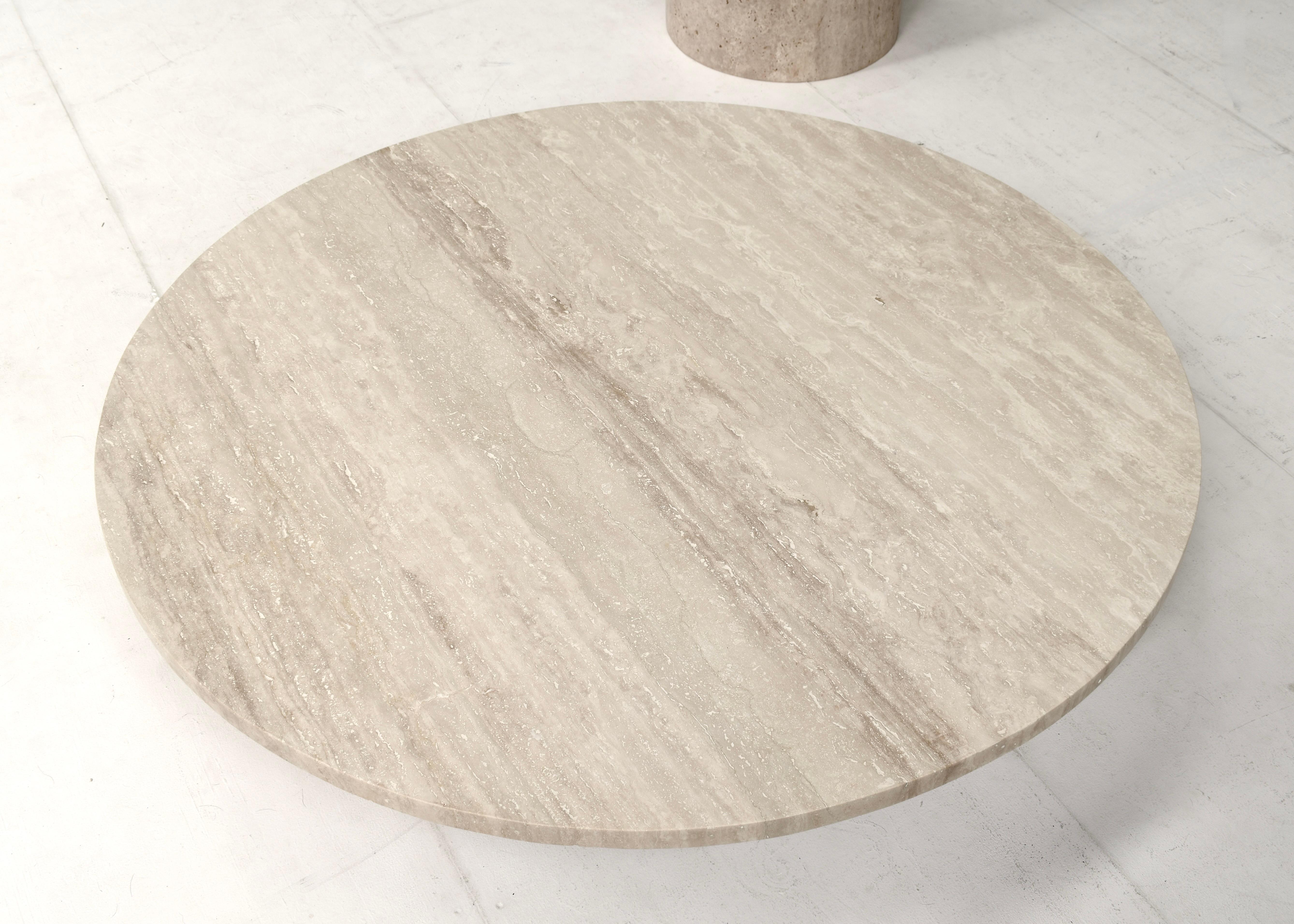 Exquisite Round Travertine Dining Table in the manor of Up& Up and Mangiarotti 5