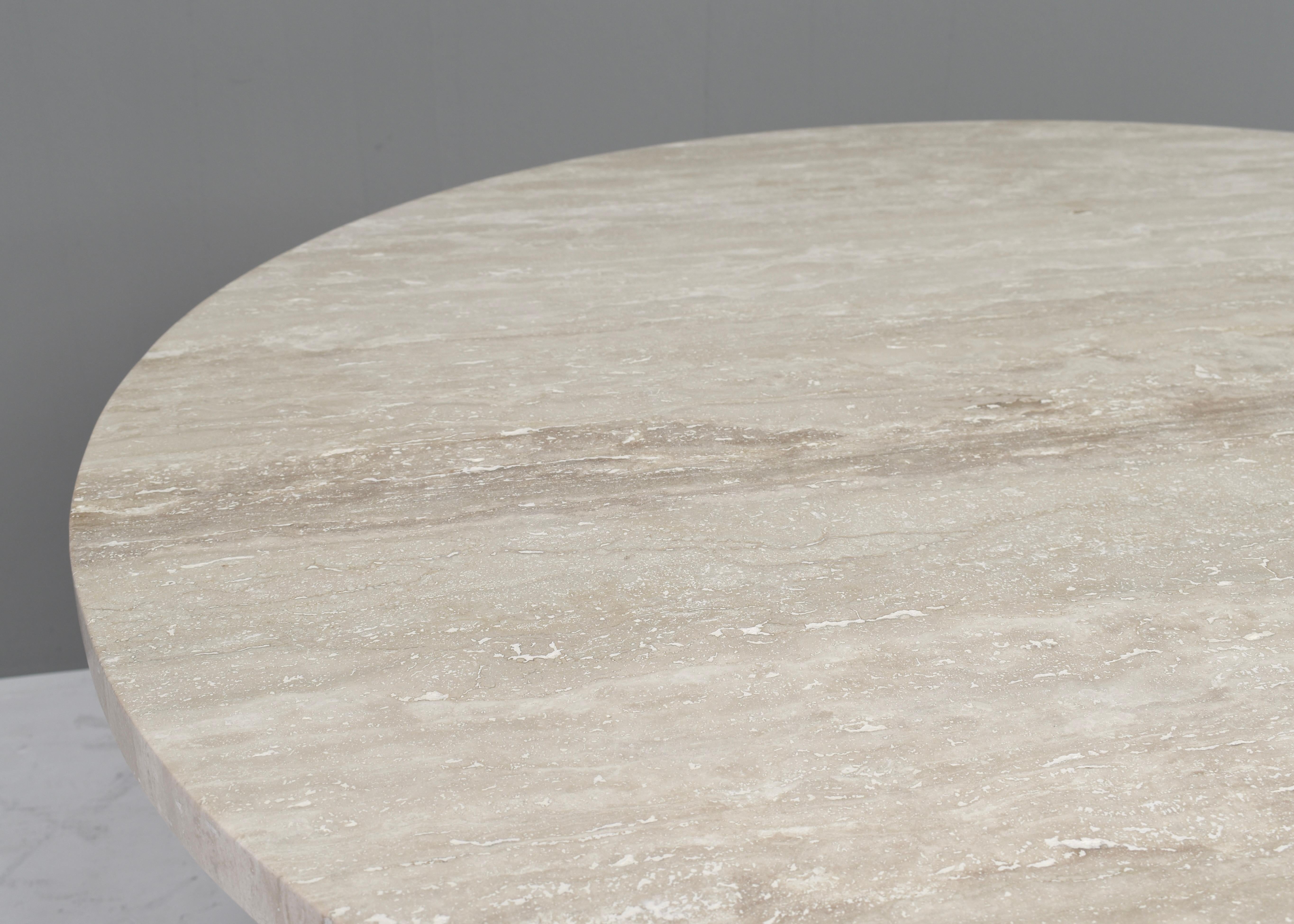 Exquisite Round Travertine Dining Table in the manor of Up& Up and Mangiarotti 10