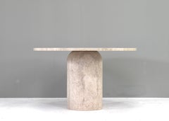 Exquisite Round Travertine Dining Table in the manor of Up& Up and Mangiarotti