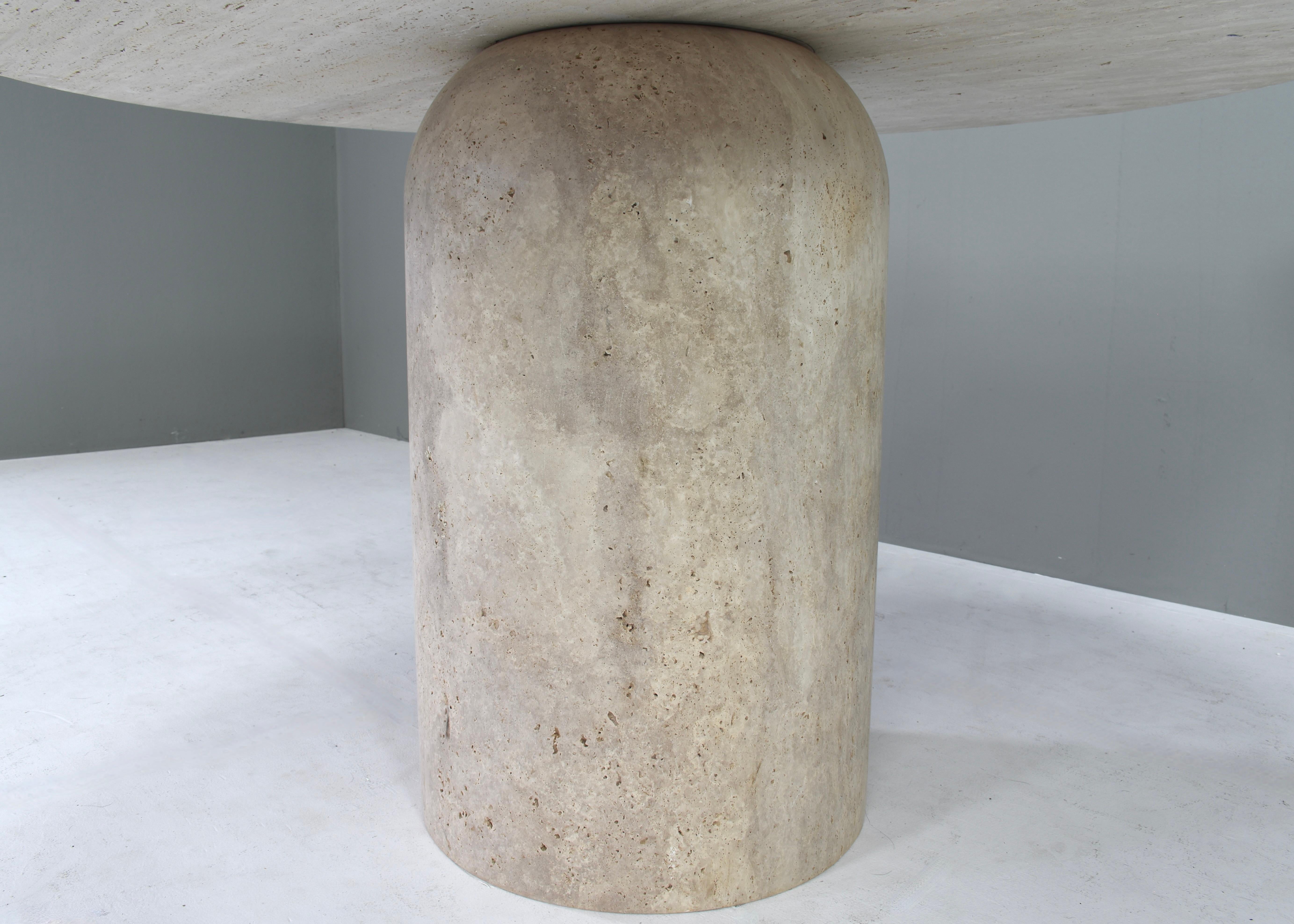 Exquisite Round Travertine Dining Table in the manor of Up& Up and Mangiarotti 2