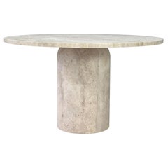 Exquisite Round Travertine Dining Table in the manor of Up& Up and Mangiarotti