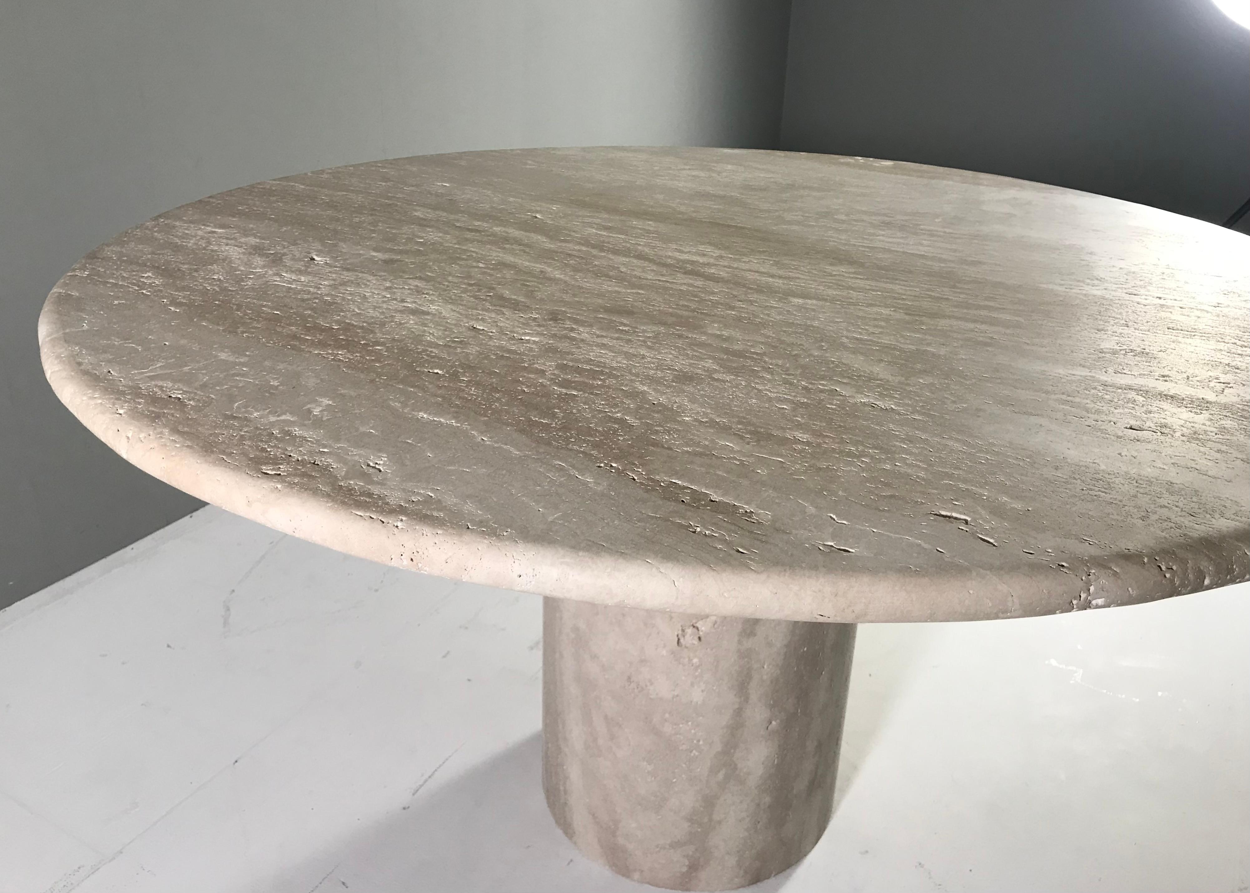 Exquisite Round Travertine Dining Table in the manor of Up& Up / Kelly Wearstler 4