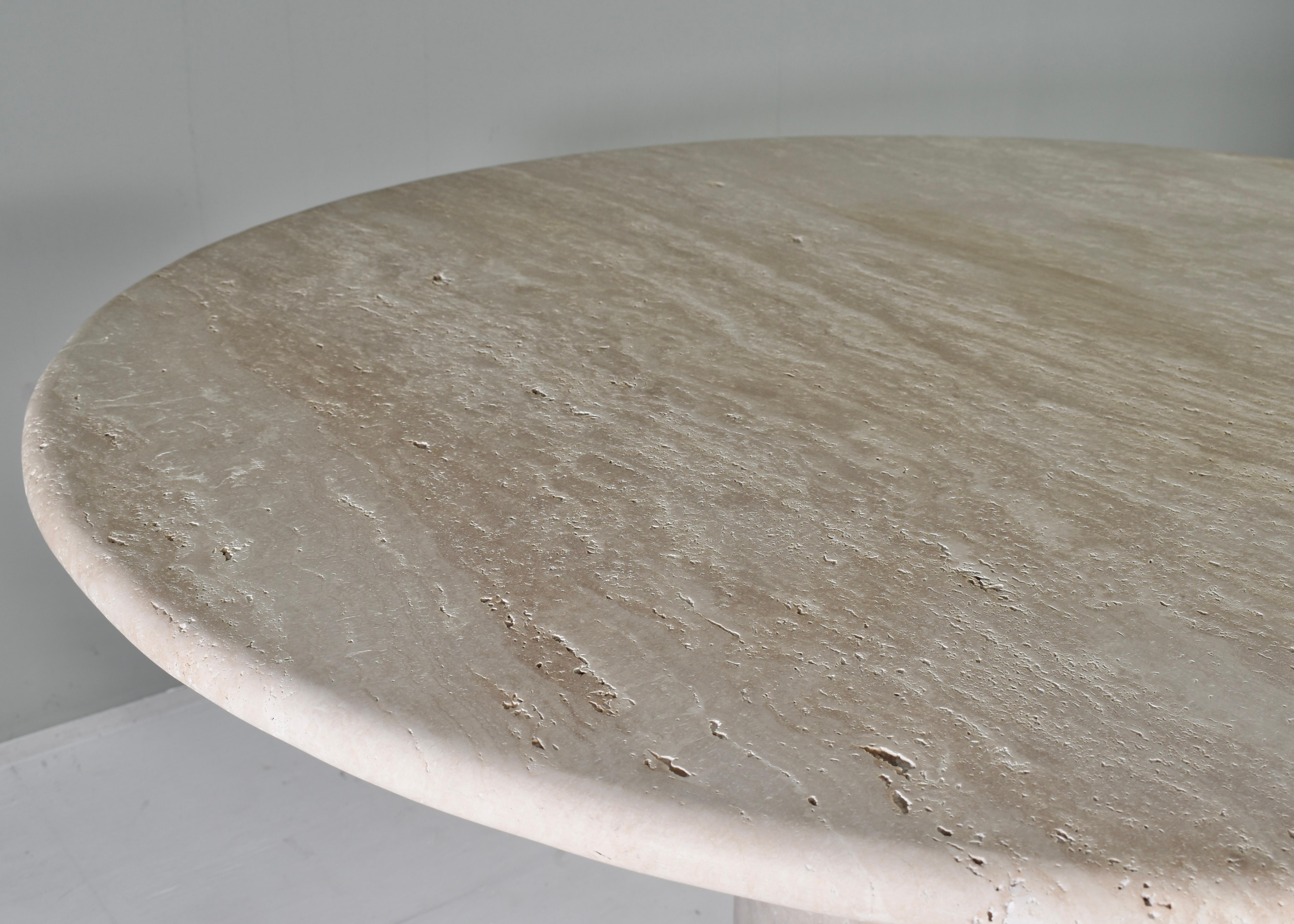 Exquisite Round Travertine Dining Table in the manor of Up& Up / Kelly Wearstler 6