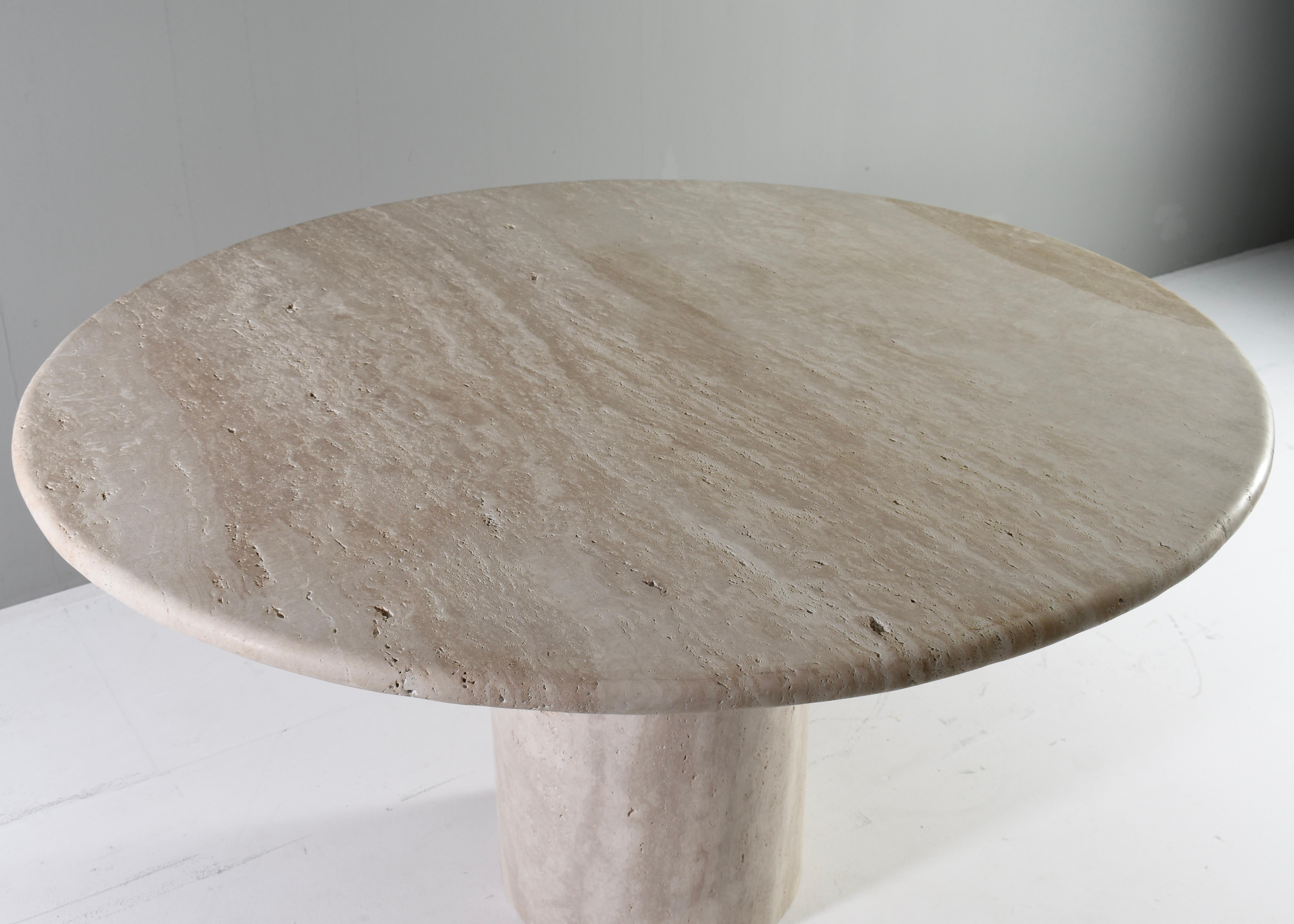 Exquisite Round Travertine Dining Table in the manor of Up& Up / Kelly Wearstler 8