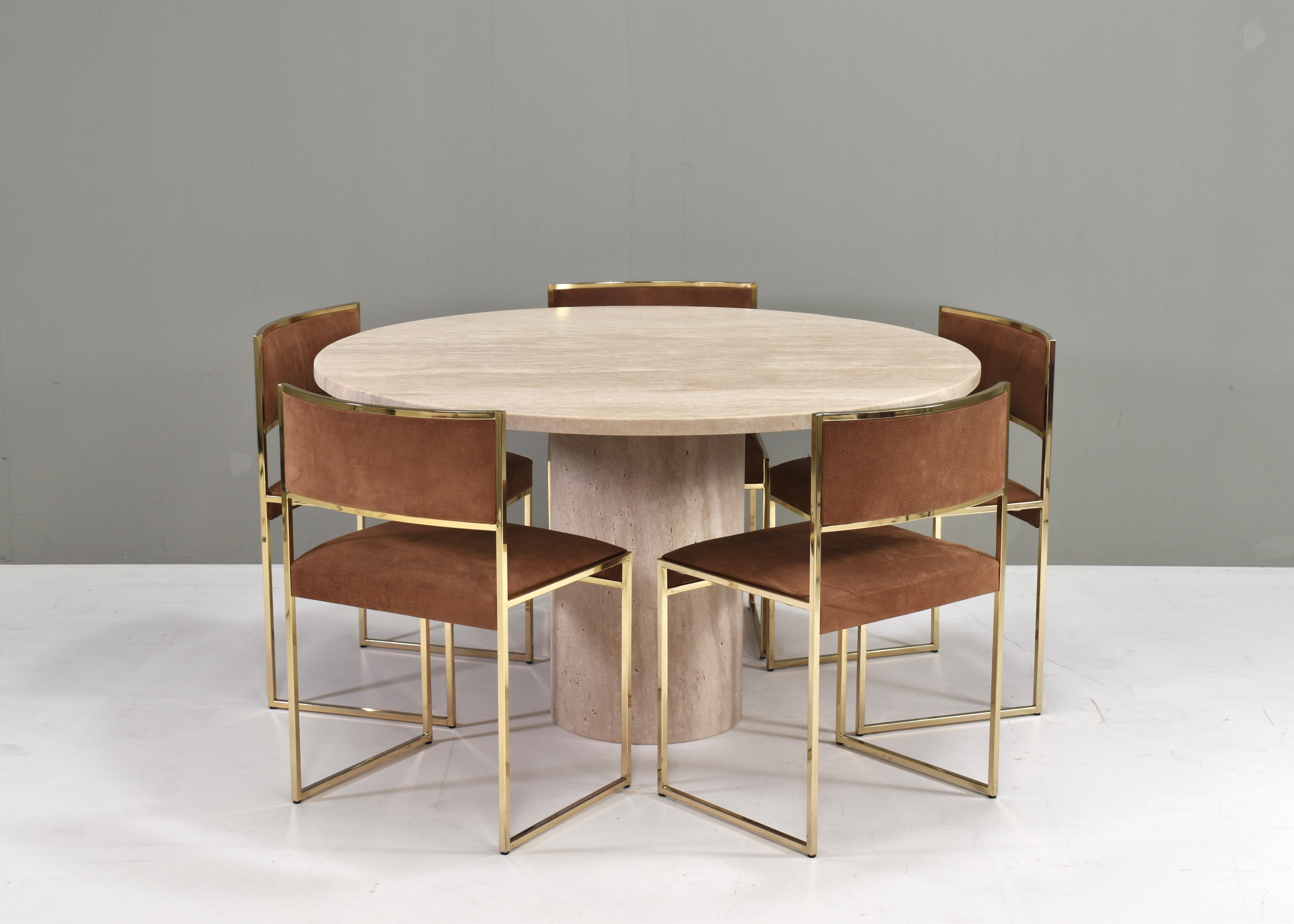 Exquisite Round Travertine Dining Table in the manor of Up& Up / Kelly Wearstler For Sale 8
