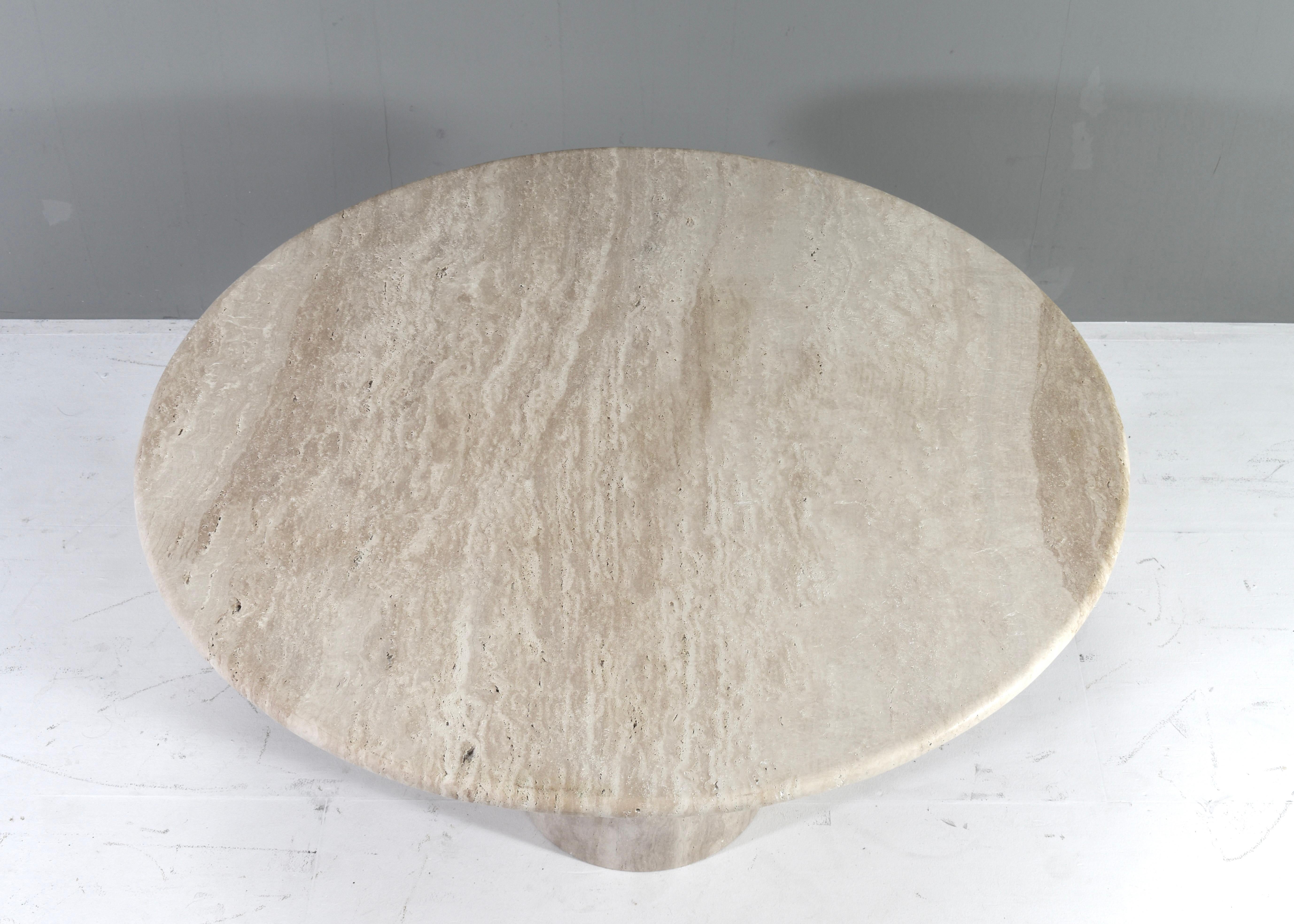 Exquisite Round Travertine Dining Table in the manor of Up& Up / Kelly Wearstler 3