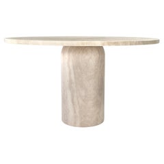 Used Exquisite Round Travertine Dining Table in the manor of Up& Up / Kelly Wearstler