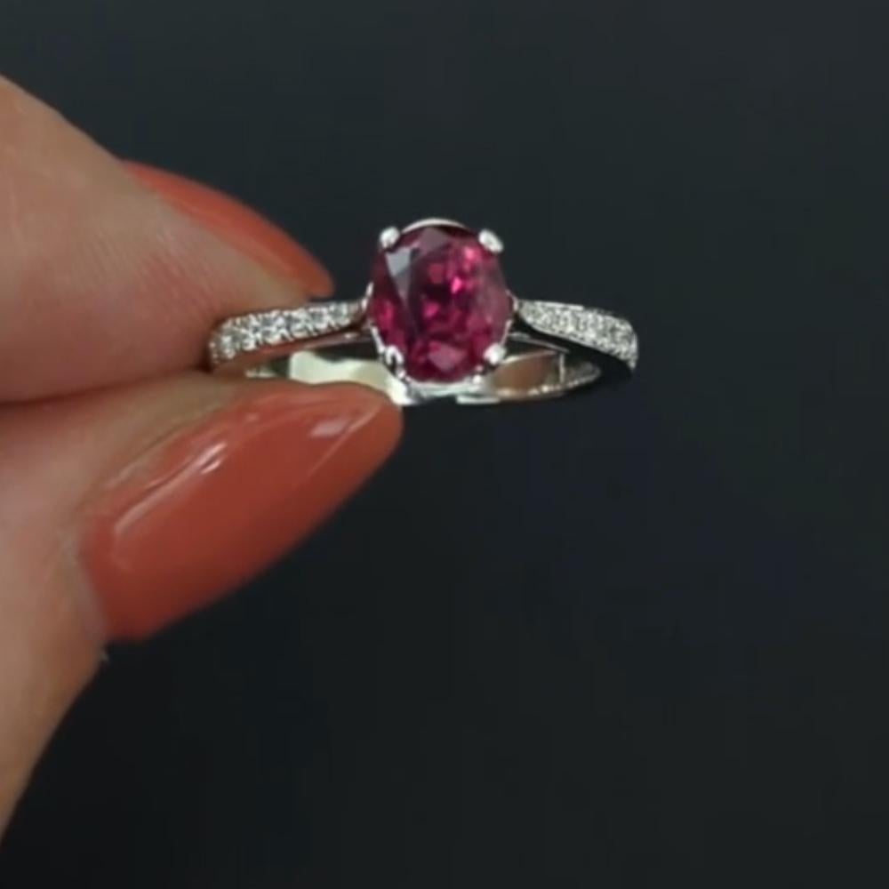 Oval Cut Exquisite Ruby and Diamond Engagement Ring in 18k White Gold For Sale