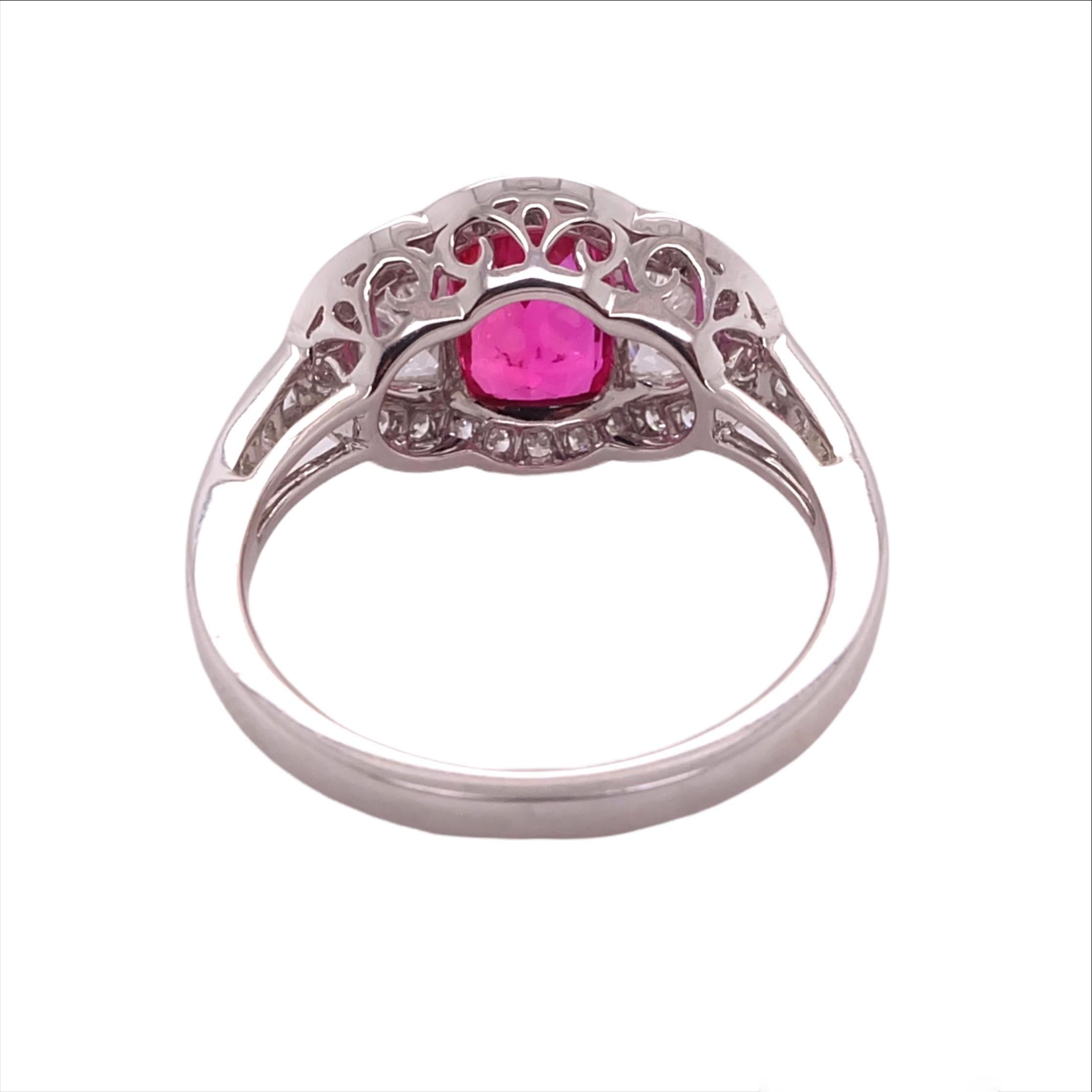 Art Deco Sophia D, GIA Certified 2.06 Carat Ruby and 0.68 Carat Diamond Ring in Platinum For Sale
