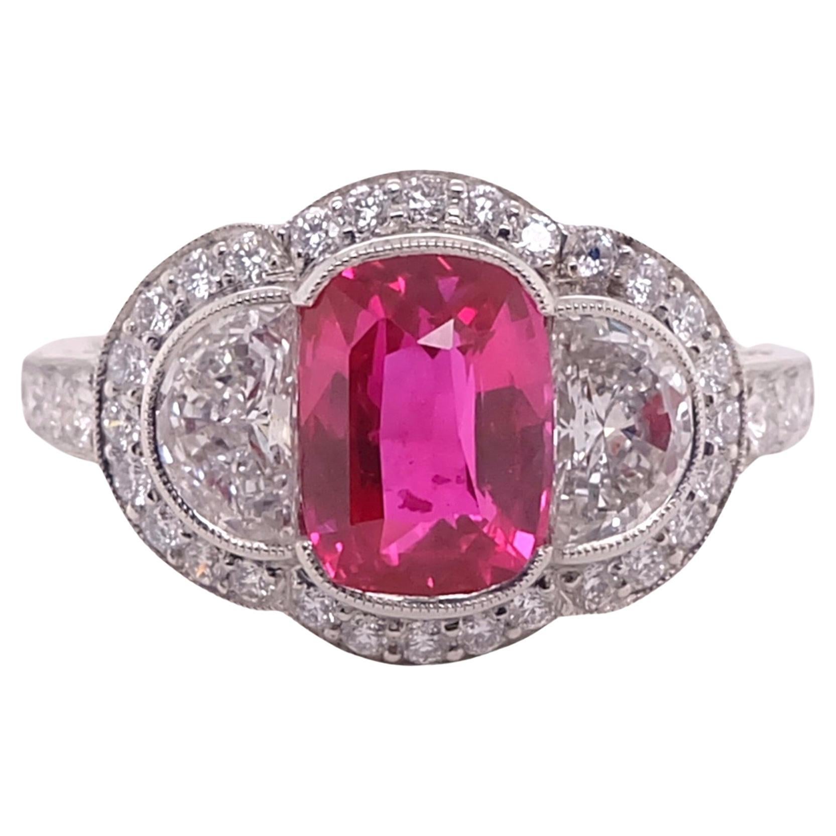 Sophia D, GIA Certified 2.06 Carat Ruby and 0.68 Carat Diamond Ring in Platinum For Sale