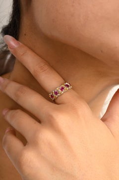 Exquisite Ruby and Yellow Sapphire Wedding Band Ring for Women in 14k White Gold