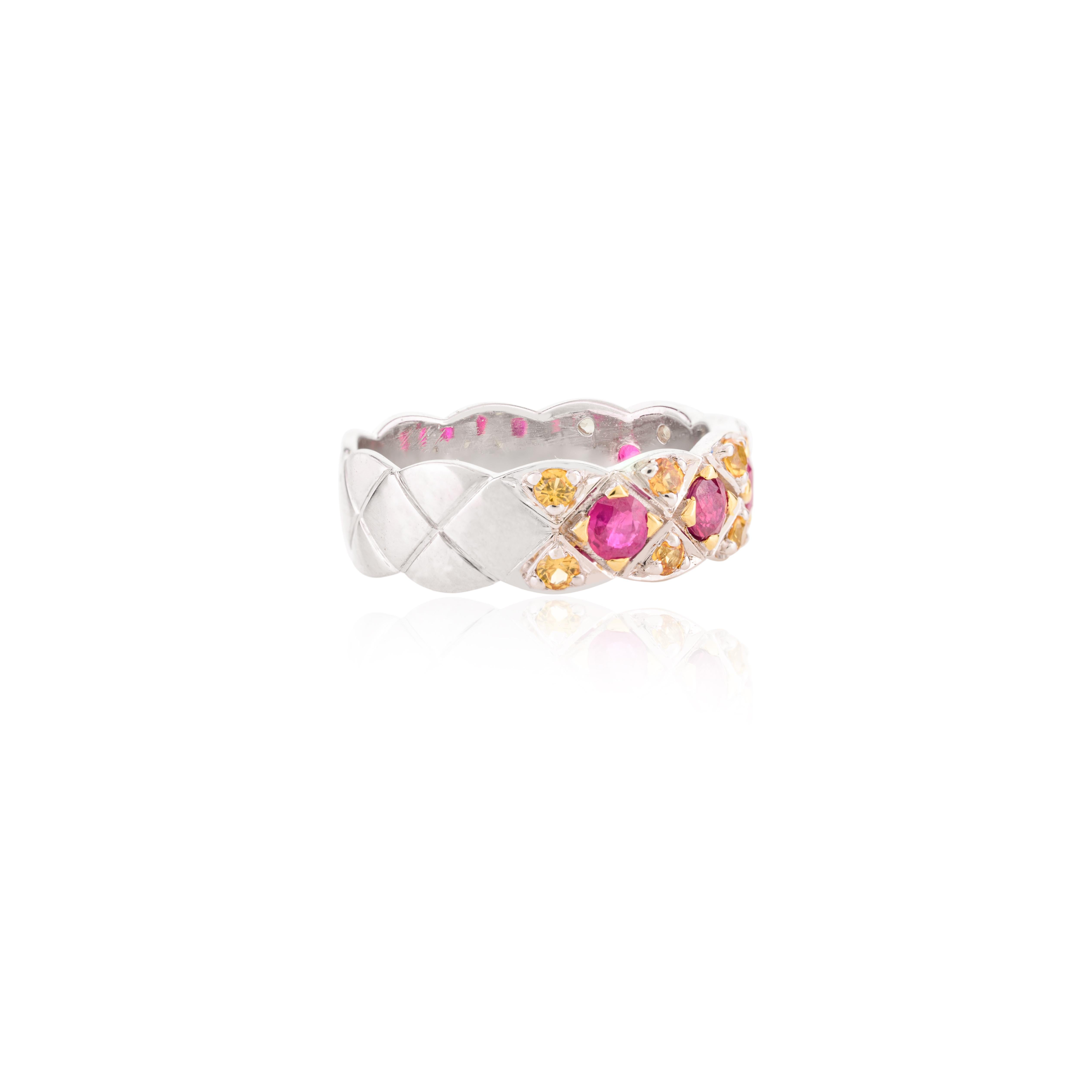 En venta: Exquisita Alianza de Rubí y Zafiro Amarillo para Mujer en Oro Blanco de 14k  7