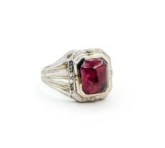 Exquisite Ruby Cabochon and White Gold Ring