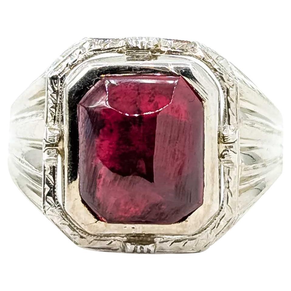 Exquisite Ruby Cabochon and White Gold Ring For Sale