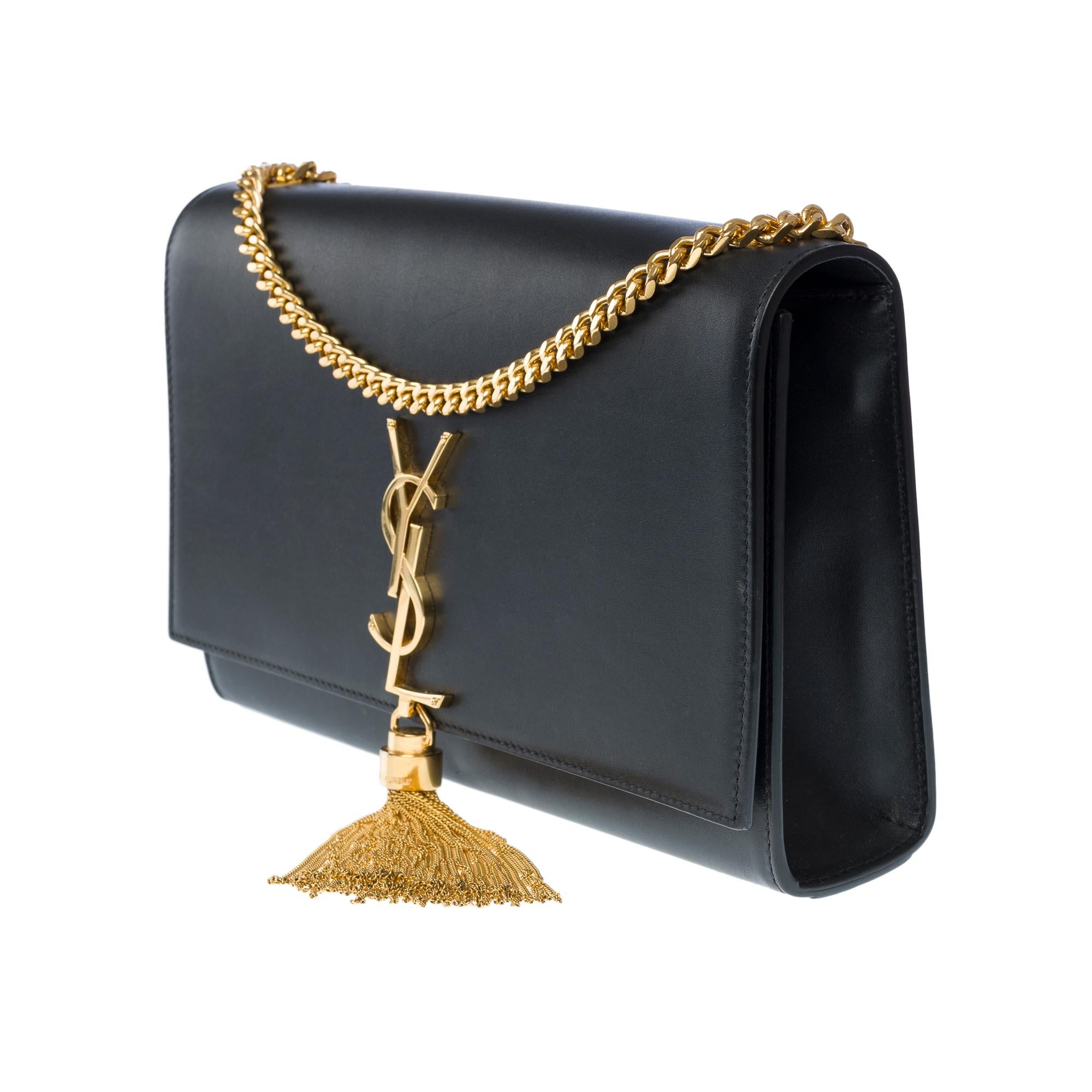Exquisite Saint Laurent Kate shoulder bag in black leather, GHW In Good Condition In Paris, IDF