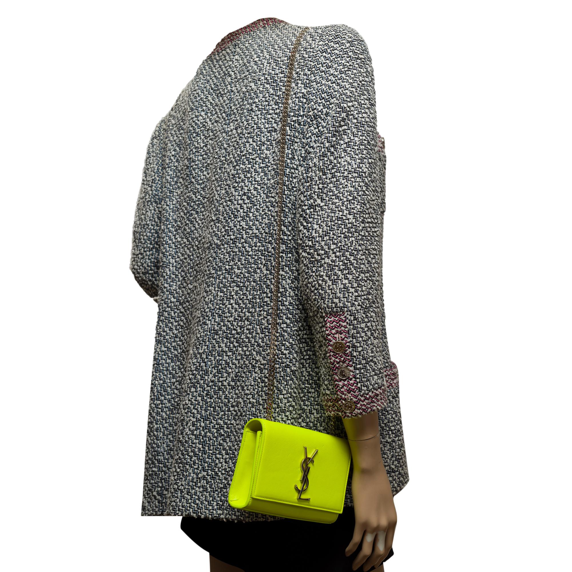 Exquisite Saint Laurent Kate shoulder bag in neon yellow leather, SHW 3