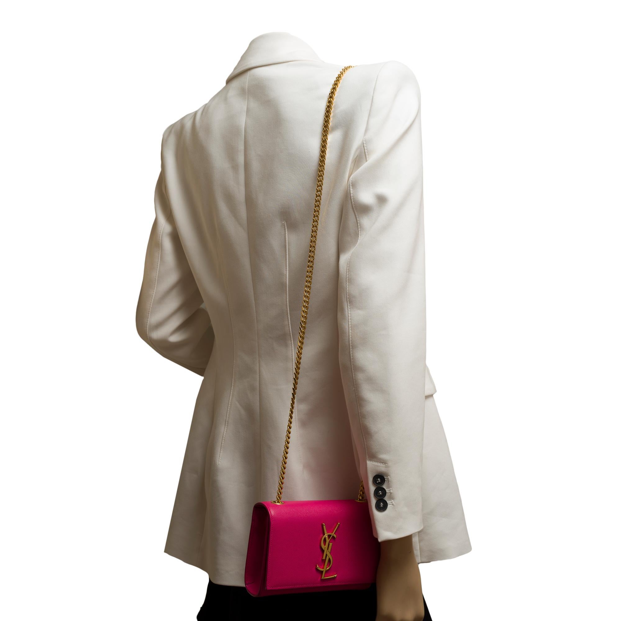 Exquisite Saint Laurent Kate shoulder bag in Pink grained leather, GHW 8