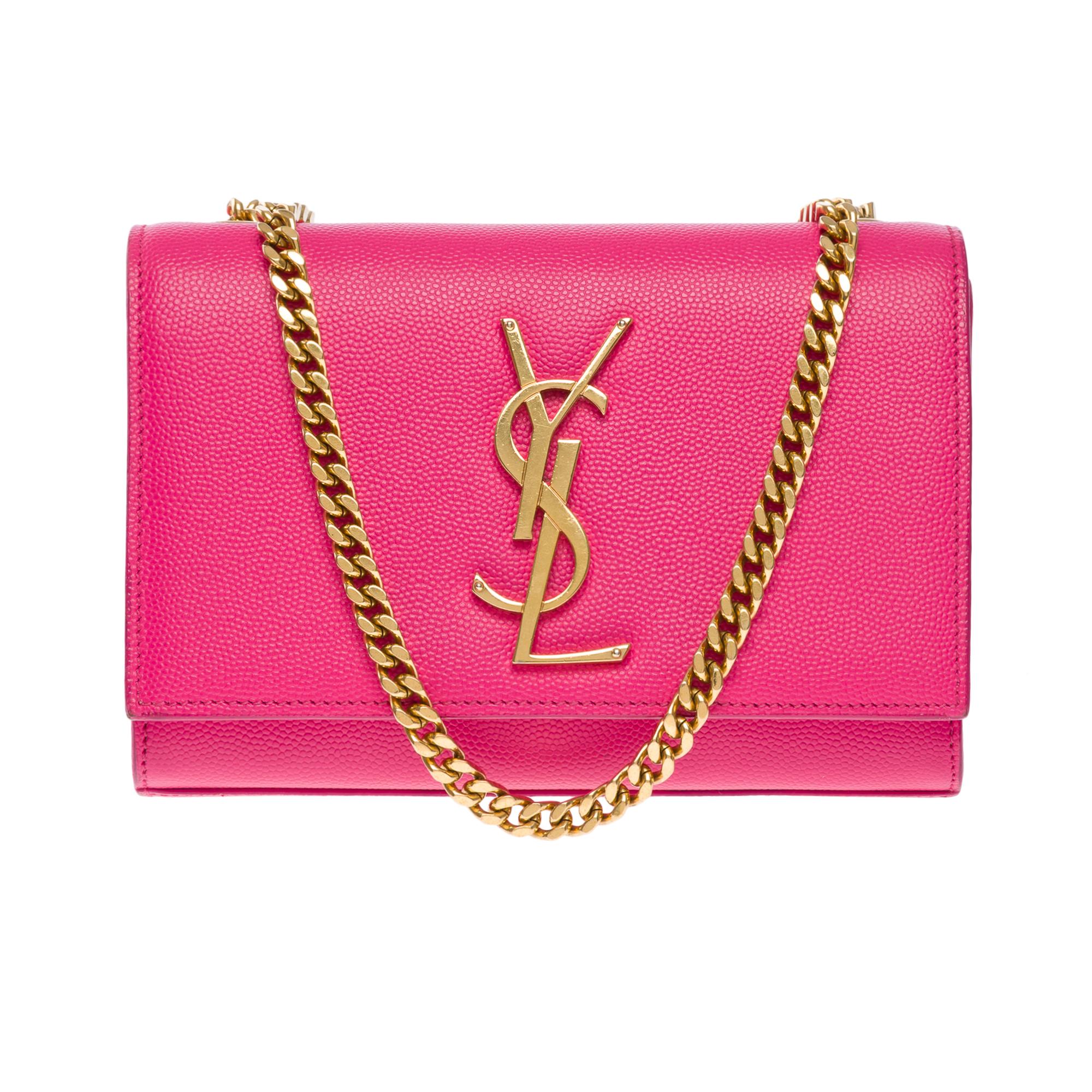 Exquisite Saint Laurent Kate shoulder bag in Pink grained leather, GHW In Good Condition In Paris, IDF