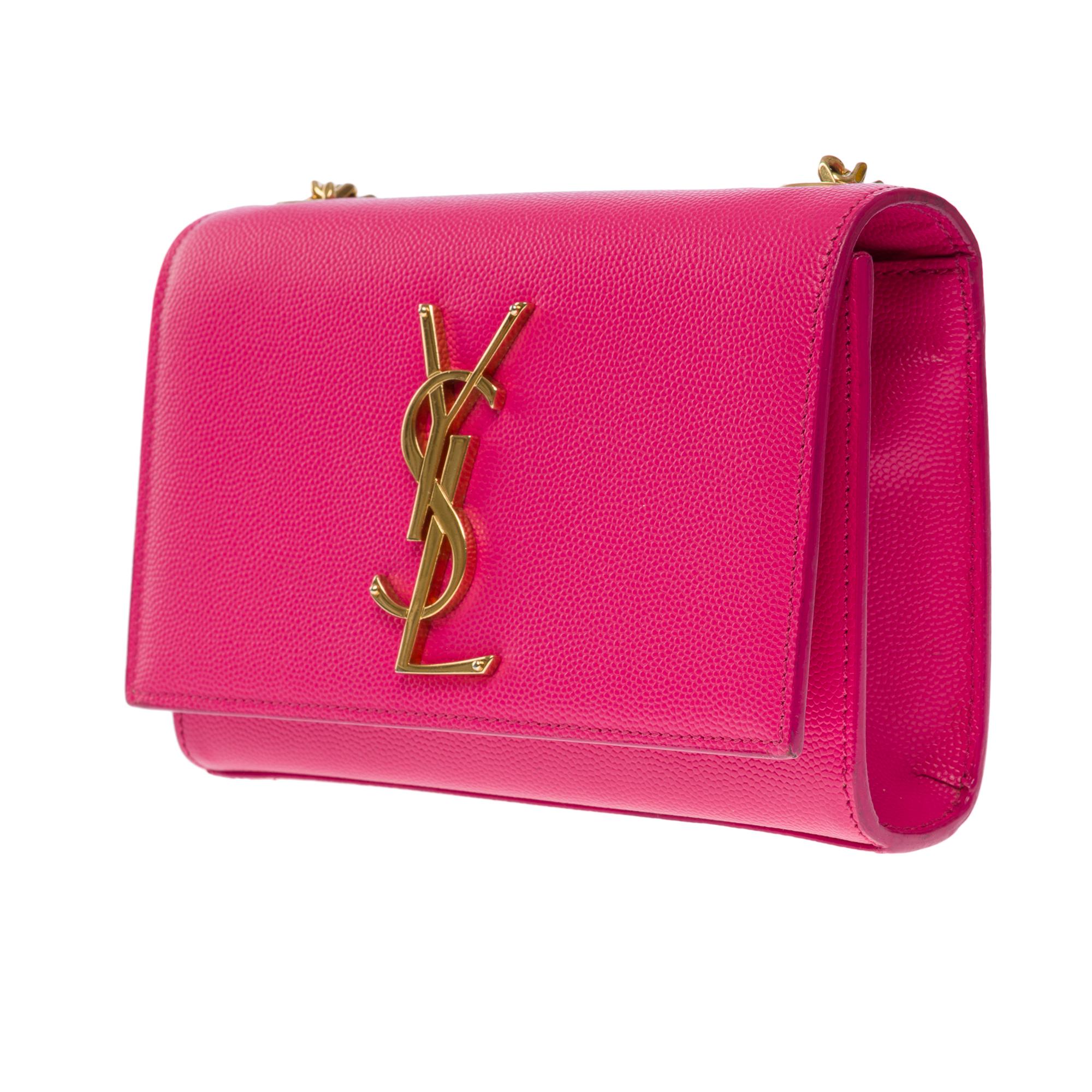 Exquisite Saint Laurent Kate shoulder bag in Pink grained leather, GHW 1