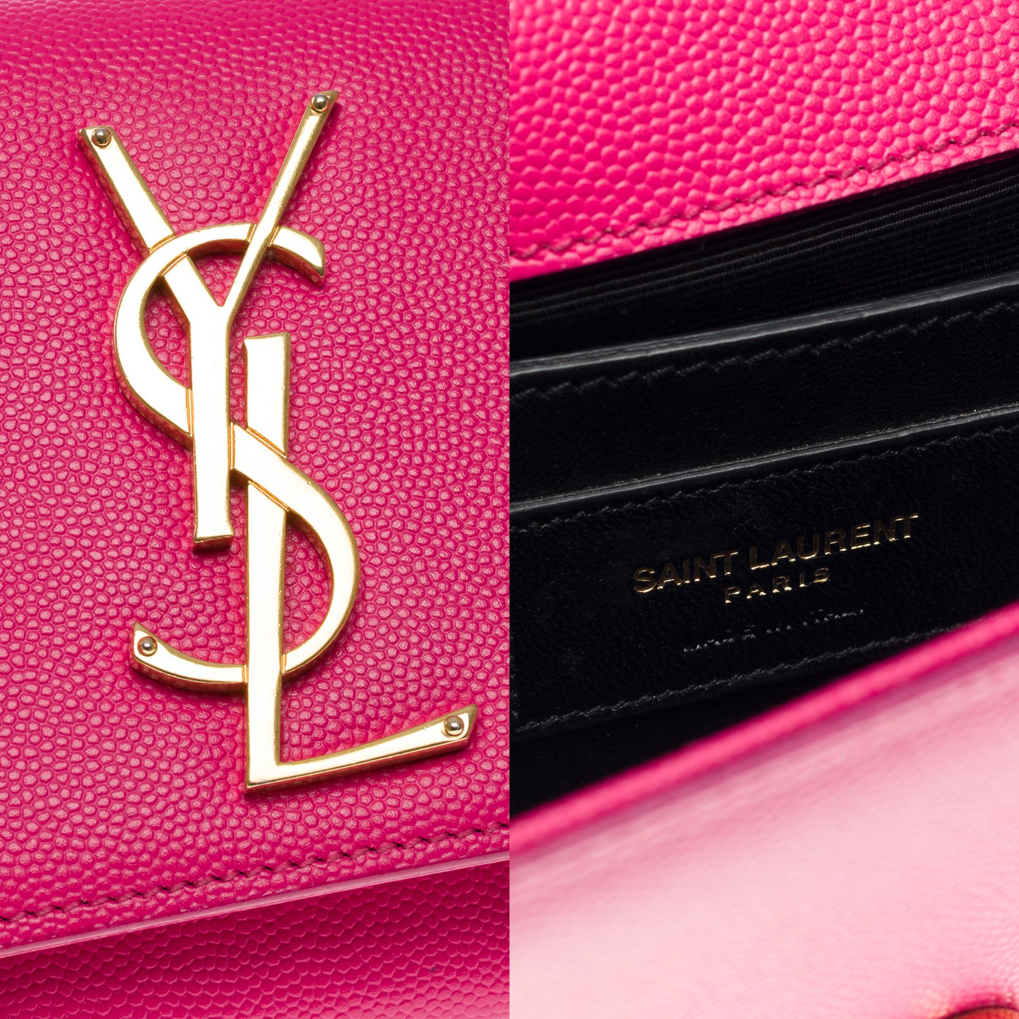 Exquisite Saint Laurent Kate shoulder bag in Pink grained leather, GHW 3