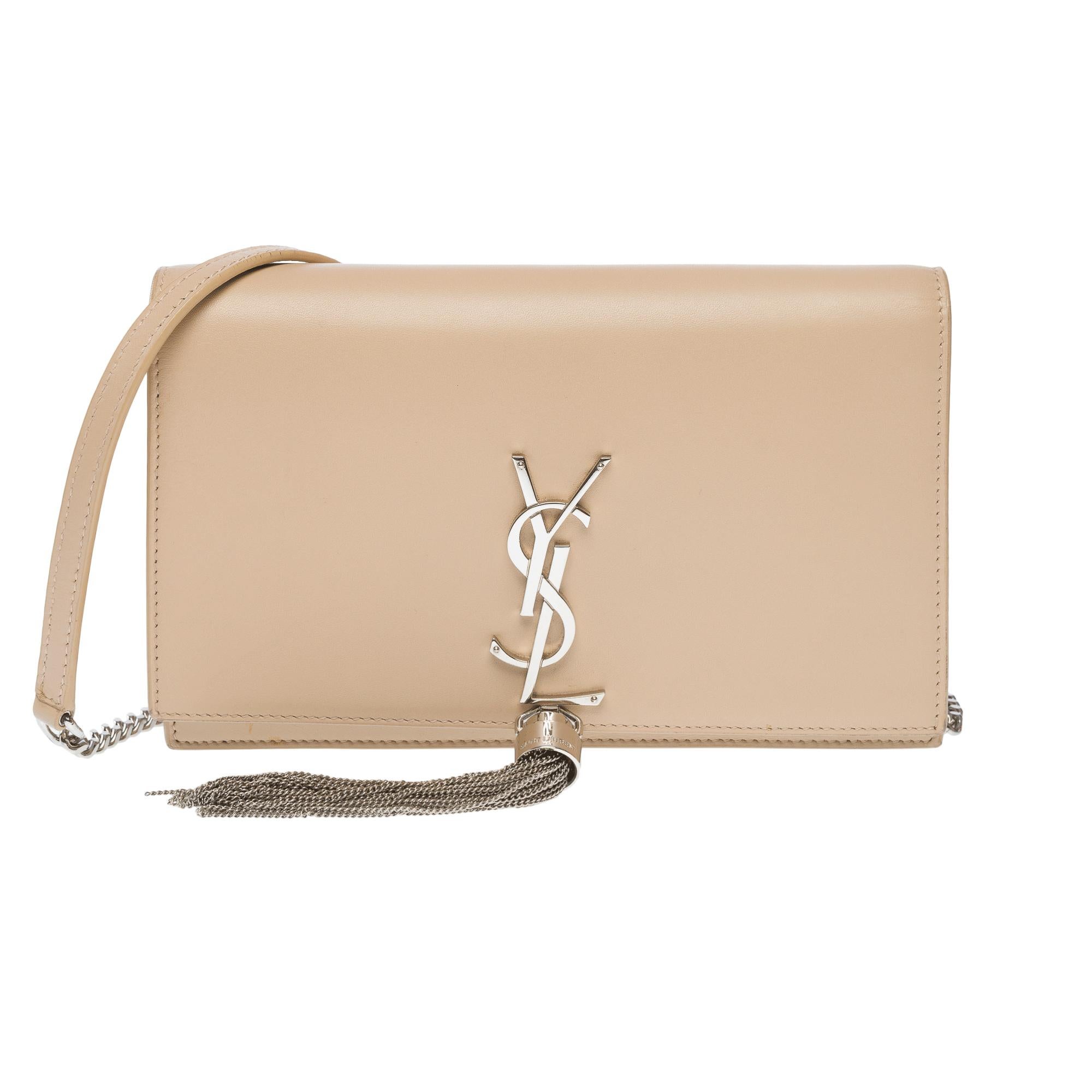 Beige Exquisite Saint Laurent Kate Tassel shoulder bag in beige leather, PHW For Sale