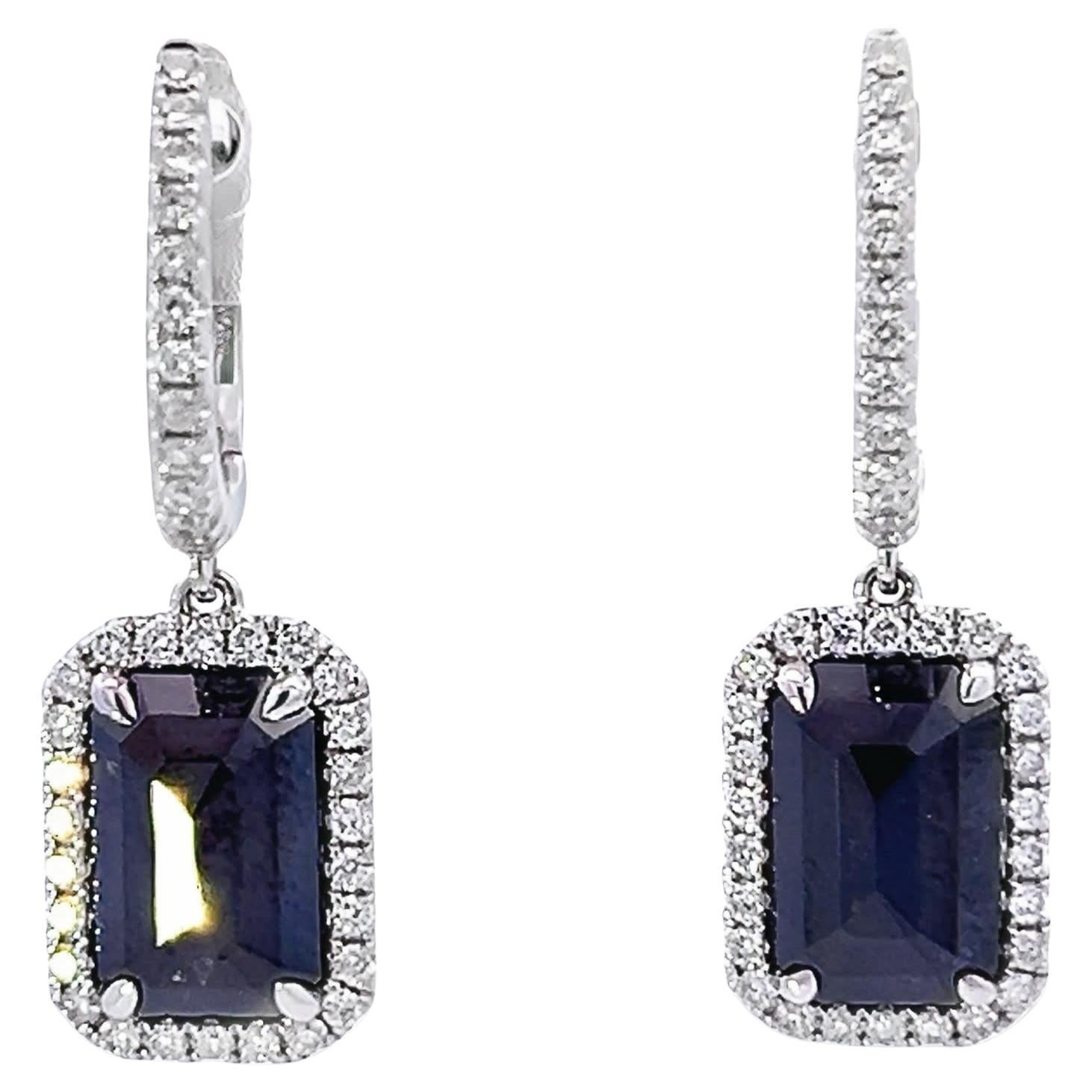 Exquisite Sapphire and Diamond Halo Earrings in White Gold