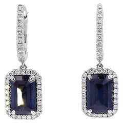 Exquisite Sapphire and Diamond Halo Earrings in White Gold
