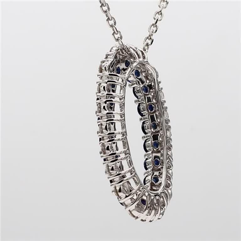 Contemporary Natural Blue Round Sapphire and White Diamond 1.65 Carat TW White Gold Pendant