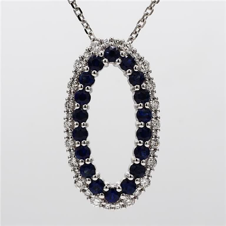 Natural Blue Round Sapphire and White Diamond 1.65 Carat TW White Gold Pendant In New Condition In New York, NY