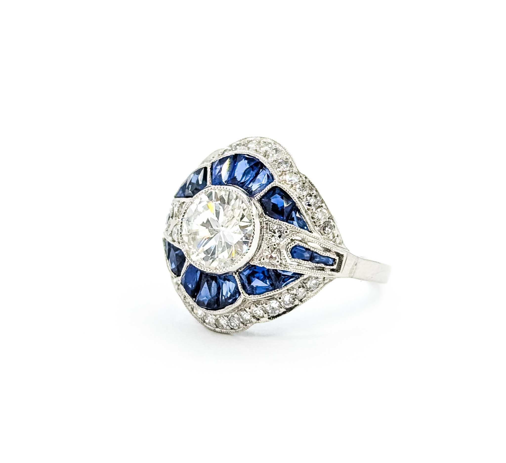 Art Deco Exquisite Sapphire and Diamond White Gold Ring For Sale