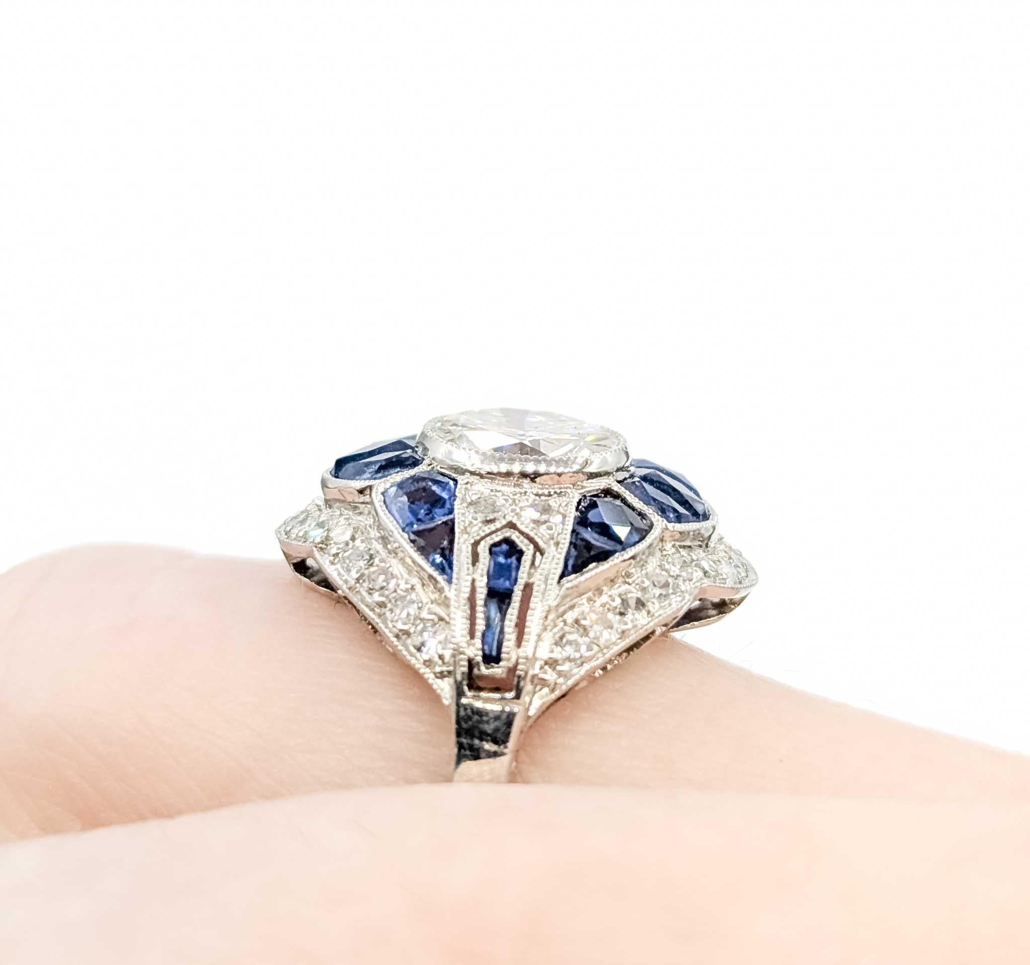 Round Cut Exquisite Sapphire and Diamond White Gold Ring For Sale