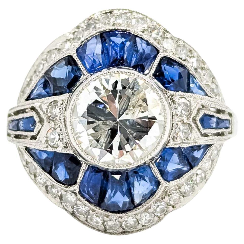 Exquisite Sapphire and Diamond White Gold Ring For Sale