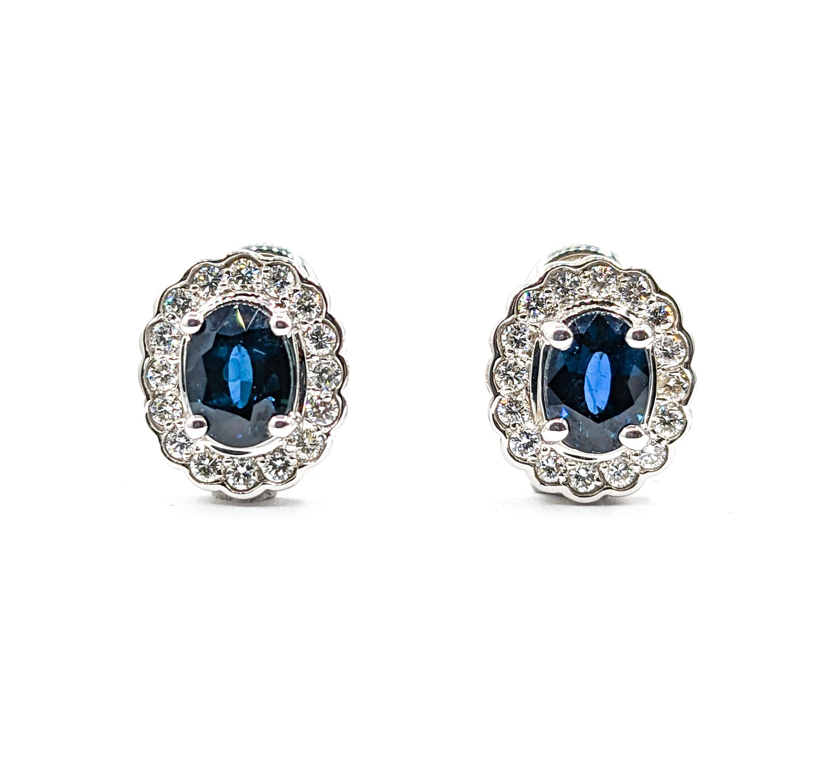 Exquisite Sapphire and White Diamond Earrings In White Gold For Sale 4